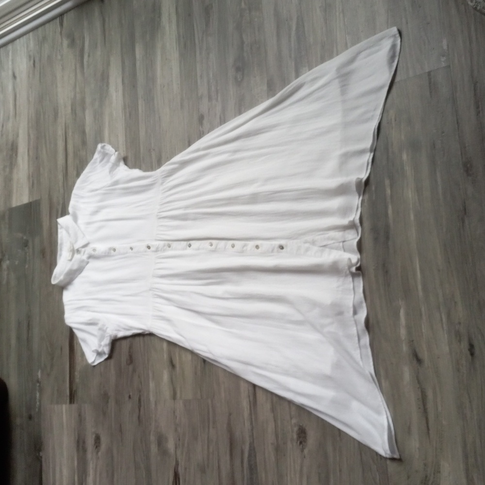 Brass & Roe Fit and Flare Women's White Button Down Cotton Asymetrical Hem Dress